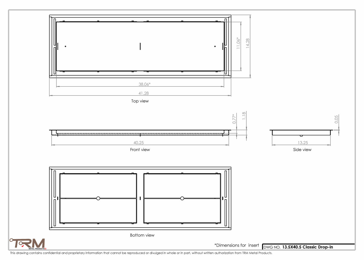 13.5x40.5 - Classic Drop-in Air Vent, Flush Floor-Matching, All Metal, Floor Vent Cover - TRM Metal  40.5x13.5