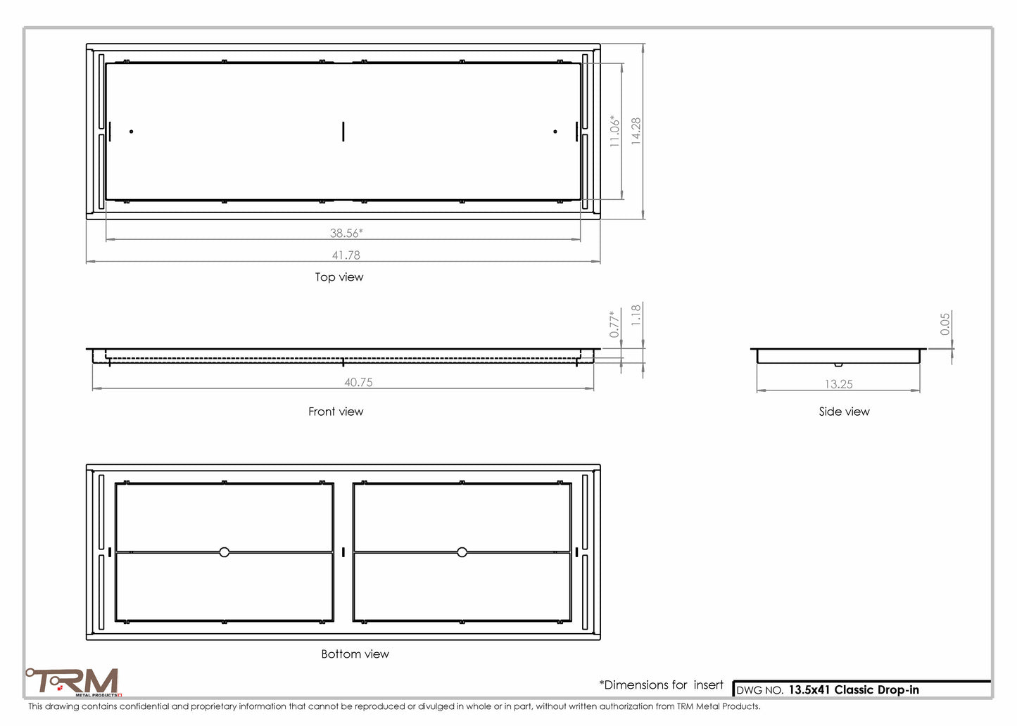 13.5x41 - Classic Drop-in Air Vent, Flush Floor-Matching, All Metal, Floor Vent Cover - TRM Metal  41x13.5