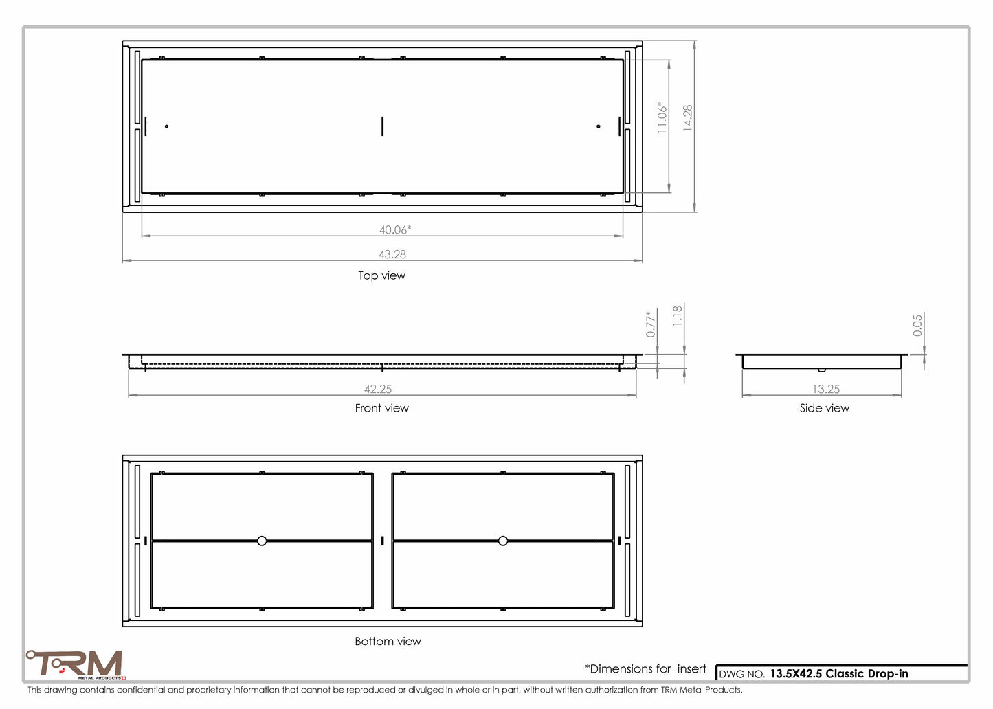 13.5x42.5 - Classic Drop-in Air Vent, Flush Floor-Matching, All Metal, Floor Vent Cover - TRM Metal  42.5x13.5