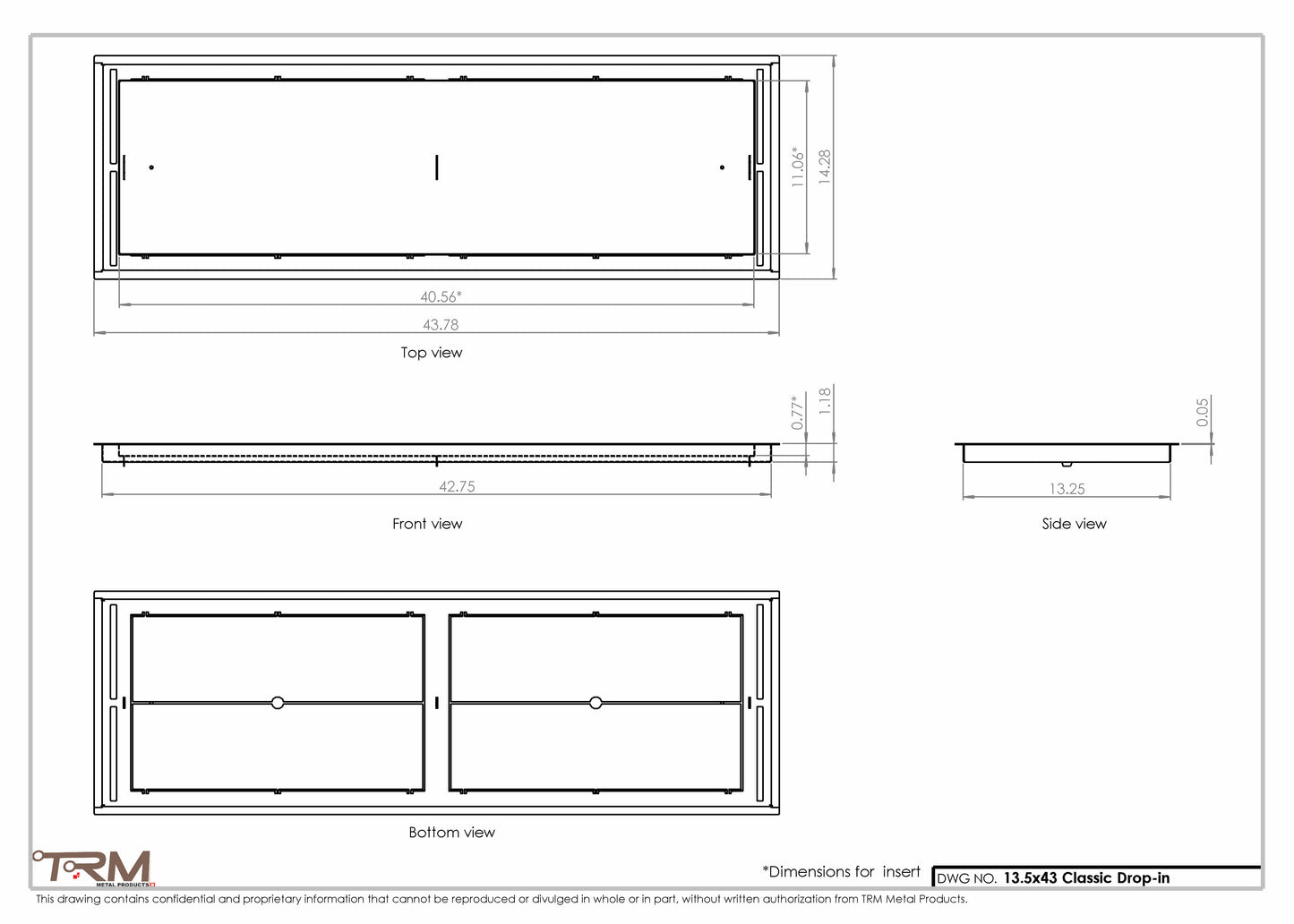 13.5x43 - Classic Drop-in Air Vent, Flush Floor-Matching, All Metal, Floor Vent Cover - TRM Metal  43x13.5