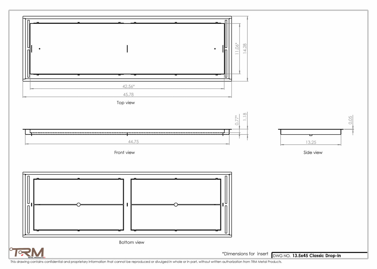 13.5x45 - Classic Drop-in Air Vent, Flush Floor-Matching, All Metal, Floor Vent Cover - TRM Metal  45x13.5