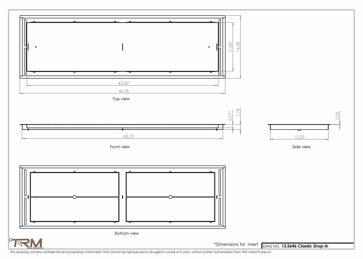 13.5x46 - Classic Drop-in Air Vent, Flush Floor-Matching, All Metal, Floor Vent Cover - TRM Metal  46x13.5