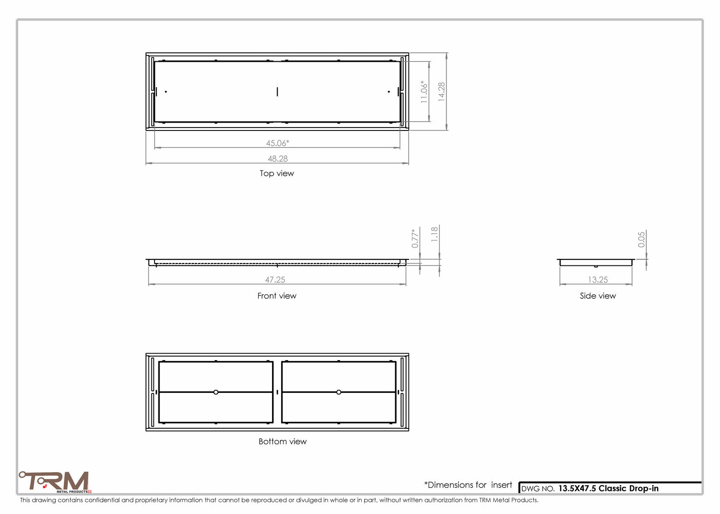 13.5x47.5 - Classic Drop-in Air Vent, Flush Floor-Matching, All Metal, Floor Vent Cover - TRM Metal  47.5x13.5