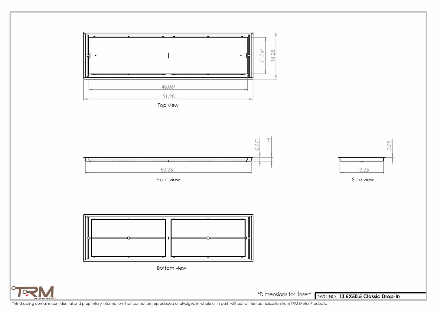 13.5x50.5 - Classic Drop-in Air Vent, Flush Floor-Matching, All Metal, Floor Vent Cover - TRM Metal  50.5x13.5