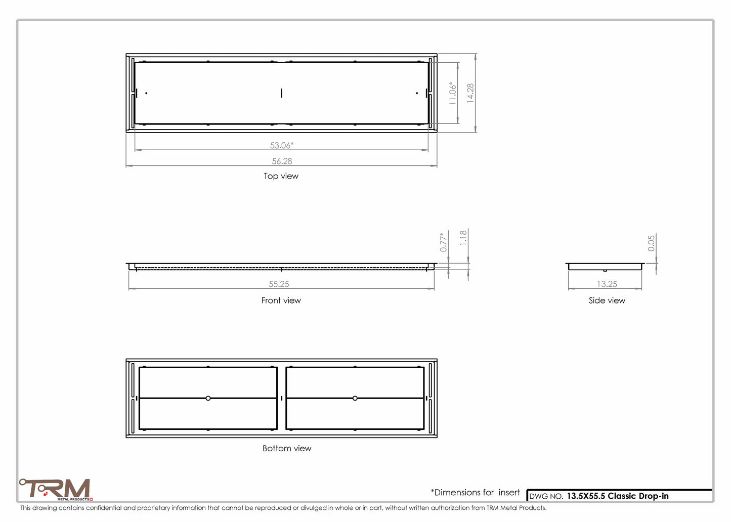 13.5x55.5 - Classic Drop-in Air Vent, Flush Floor-Matching, All Metal, Floor Vent Cover - TRM Metal  55.5x13.5