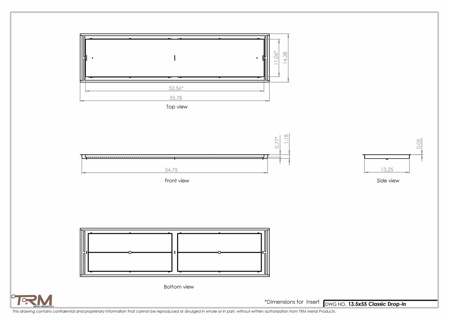13.5x55 - Classic Drop-in Air Vent, Flush Floor-Matching, All Metal, Floor Vent Cover - TRM Metal  55x13.5