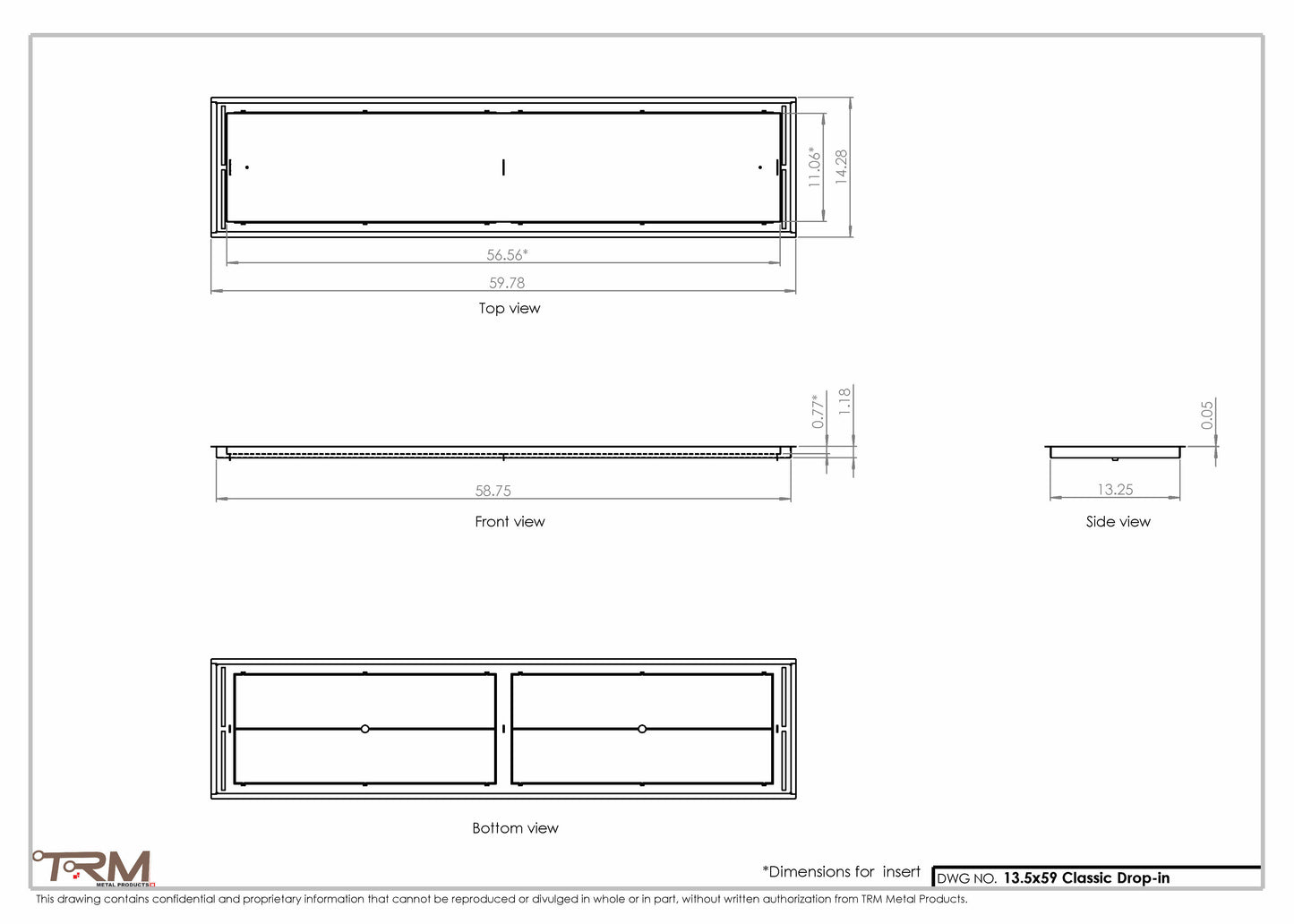 13.5x59 - Classic Drop-in Air Vent, Flush Floor-Matching, All Metal, Floor Vent Cover - TRM Metal  59x13.5