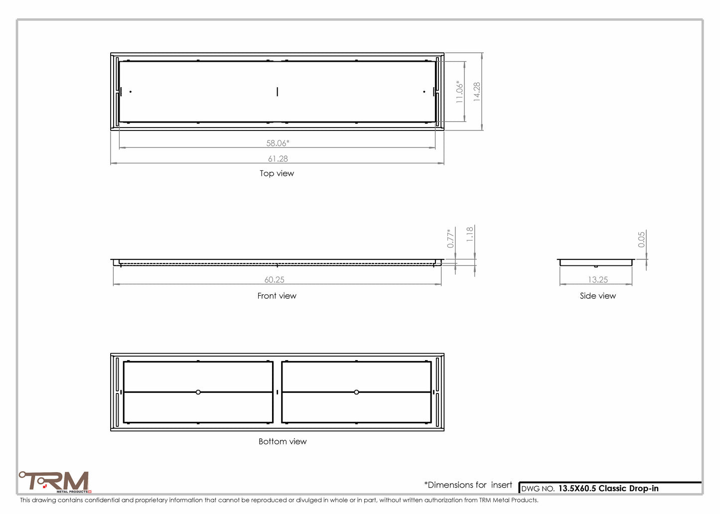13.5x60.5 - Classic Drop-in Air Vent, Flush Floor-Matching, All Metal, Floor Vent Cover - TRM Metal  60.5x13.5