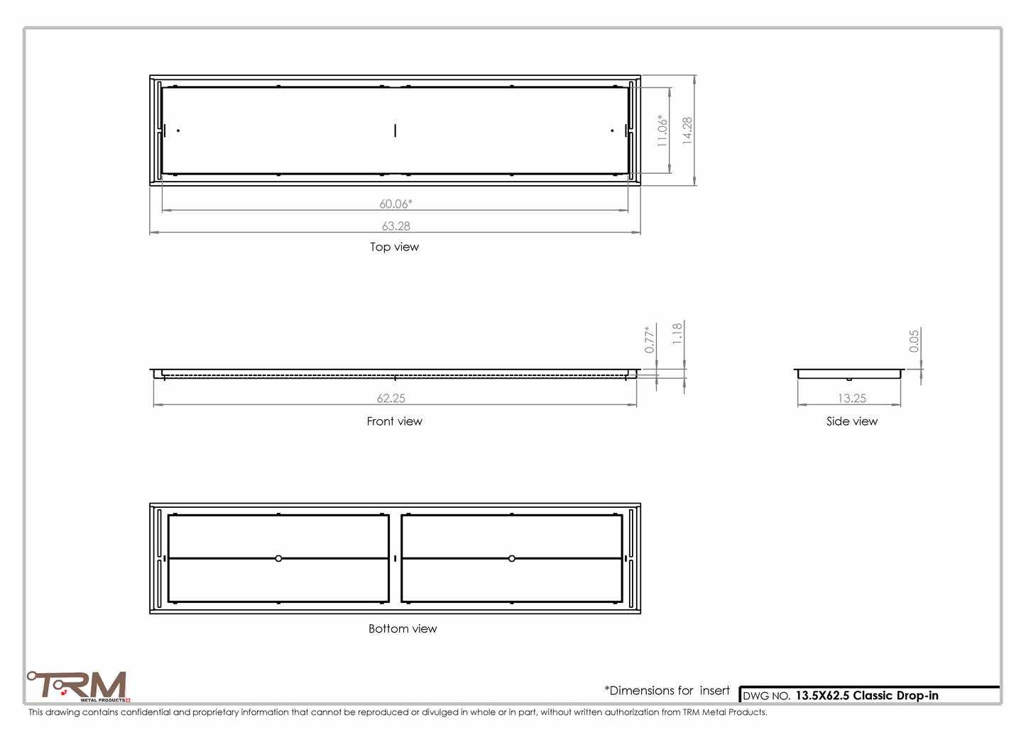 13.5x62.5 - Classic Drop-in Air Vent, Flush Floor-Matching, All Metal, Floor Vent Cover - TRM Metal  62.5x13.5