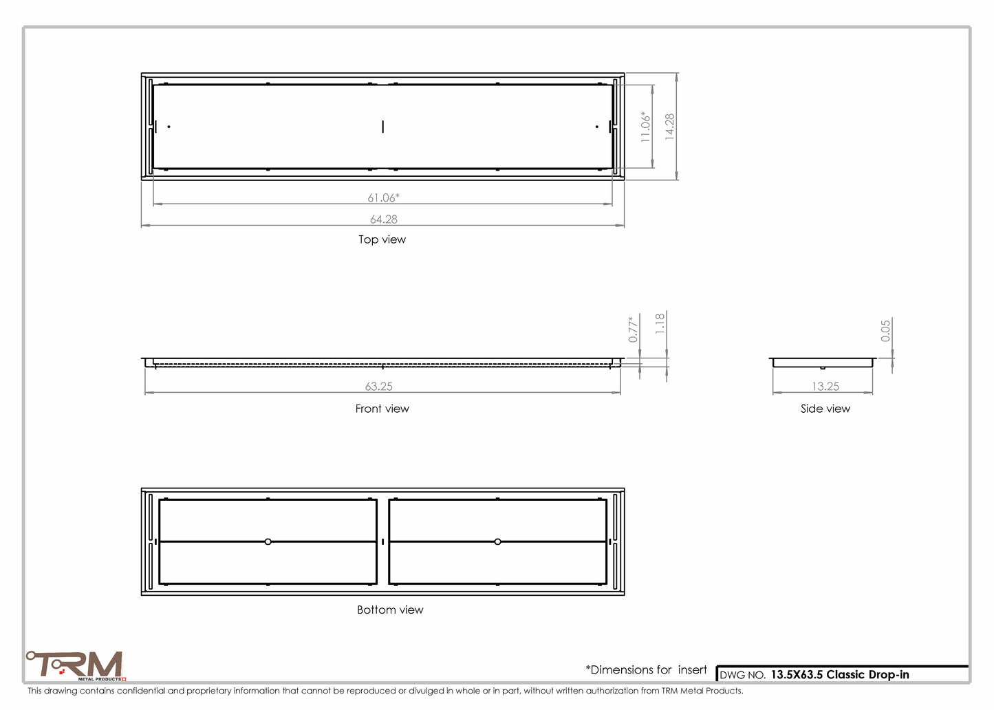 13.5x63.5 - Classic Drop-in Air Vent, Flush Floor-Matching, All Metal, Floor Vent Cover - TRM Metal  63.5x13.5