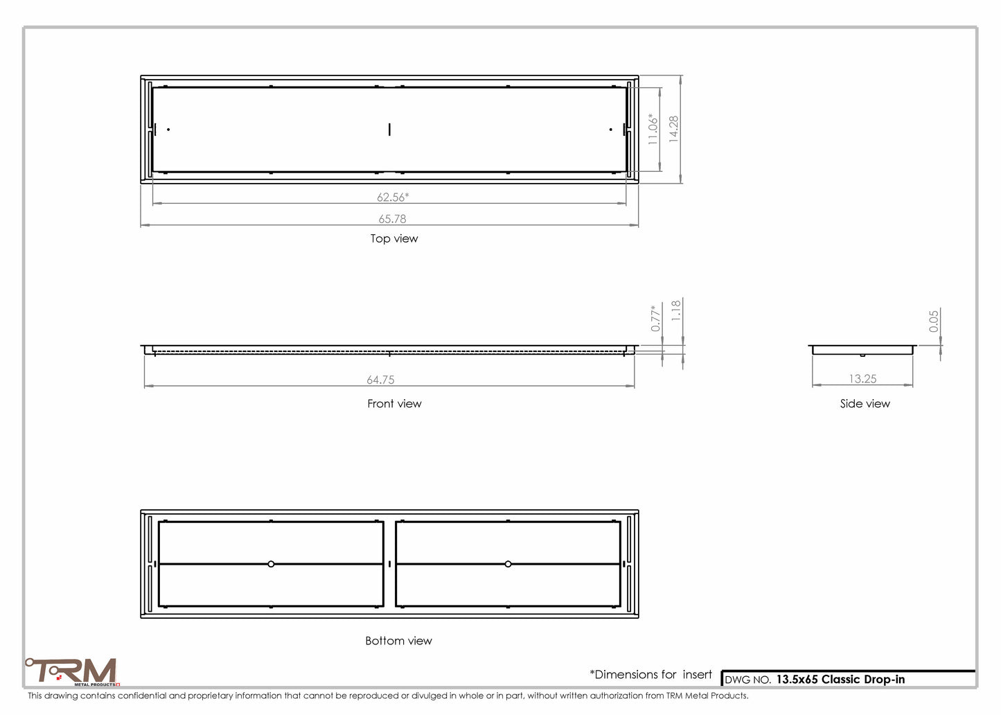 13.5x65 - Classic Drop-in Air Vent, Flush Floor-Matching, All Metal, Floor Vent Cover - TRM Metal  65x13.5