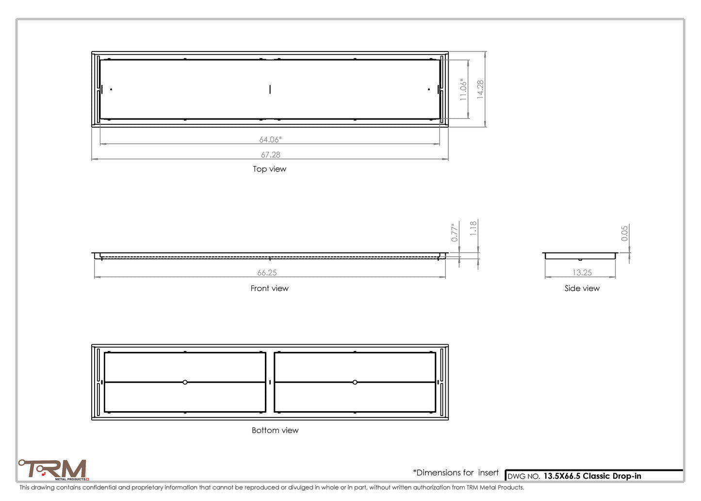 13.5x66.5 - Classic Drop-in Air Vent, Flush Floor-Matching, All Metal, Floor Vent Cover - TRM Metal  66.5x13.5