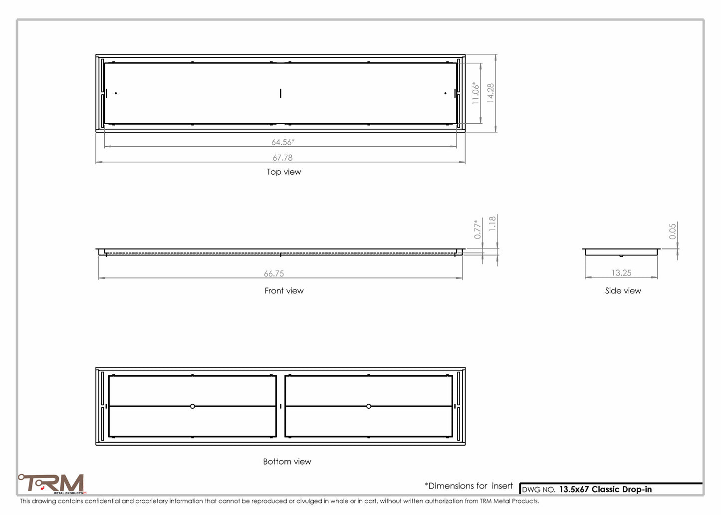 13.5x67 - Classic Drop-in Air Vent, Flush Floor-Matching, All Metal, Floor Vent Cover - TRM Metal  67x13.5