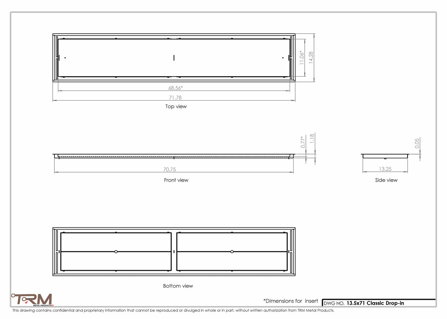 13.5x71 - Classic Drop-in Air Vent, Flush Floor-Matching, All Metal, Floor Vent Cover - TRM Metal  71x13.5