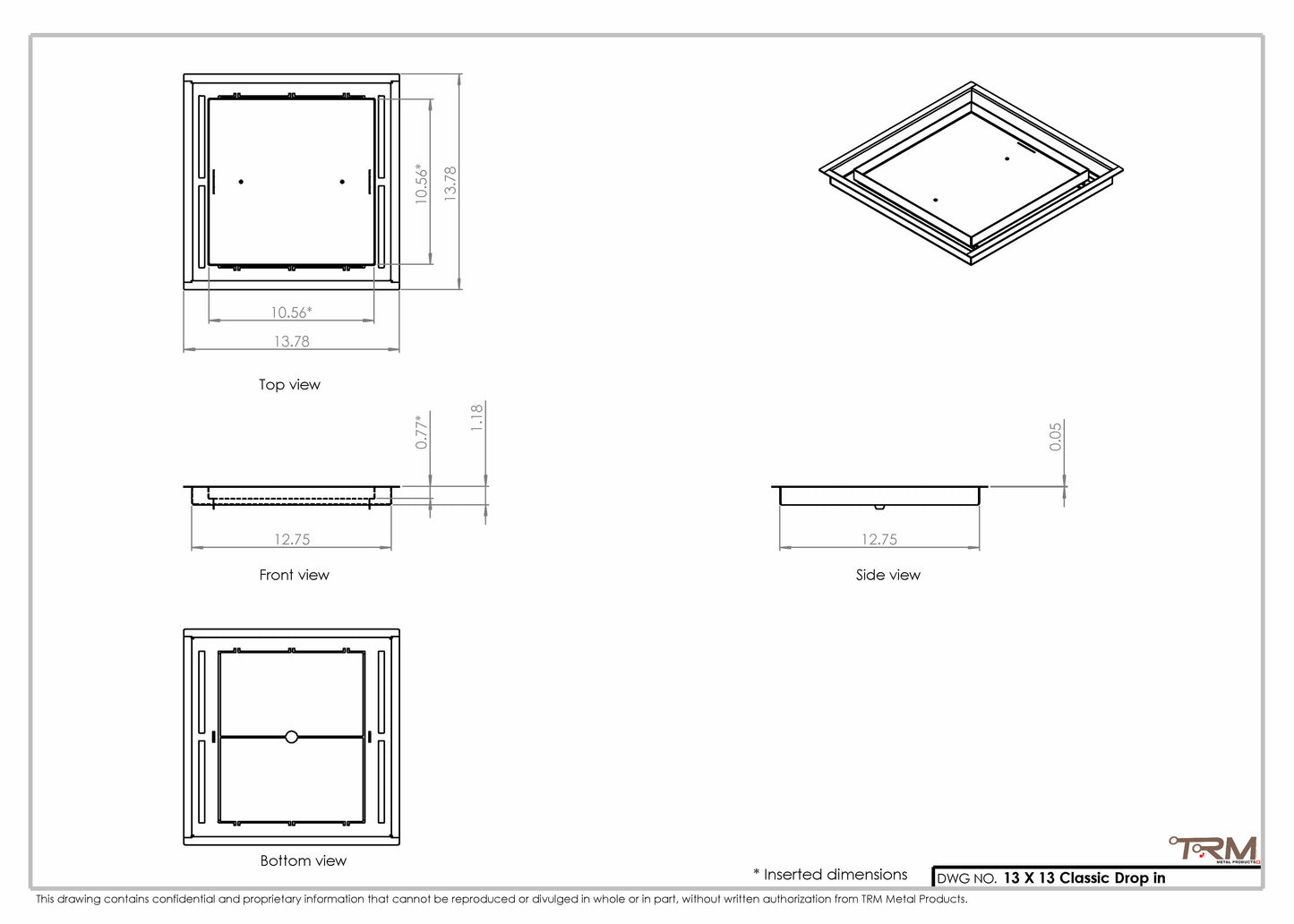 13x13 Classic Drop-in Air Vent, Flush Floor-Matching, All Metal, Floor Vent Cover (13x13)