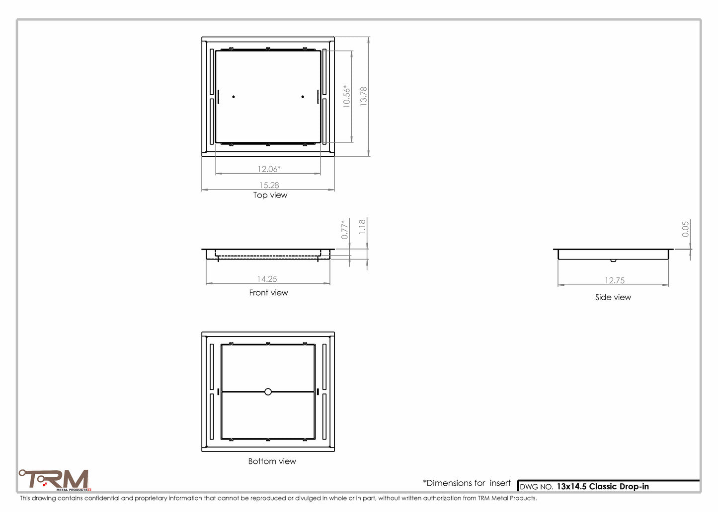 13x14.5 - Classic Drop-in Air Vent, Flush Floor-Matching, All Metal, Floor Vent Cover - TRM Metal  14.5x13