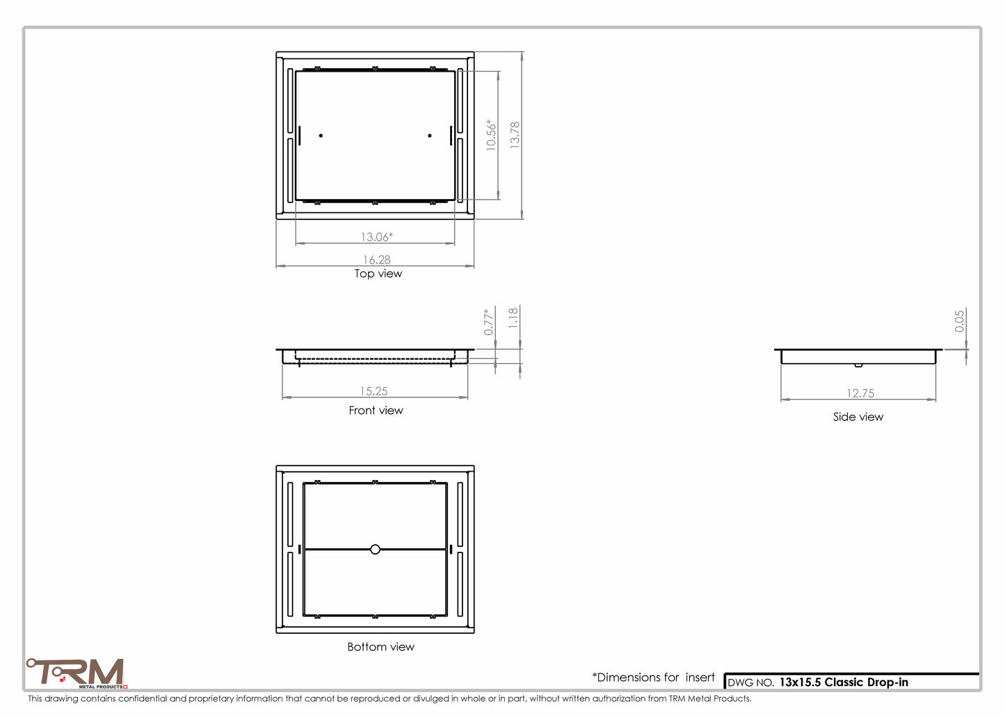 13x15.5 - Classic Drop-in Air Vent, Flush Floor-Matching, All Metal, Floor Vent Cover - TRM Metal  15.5x13