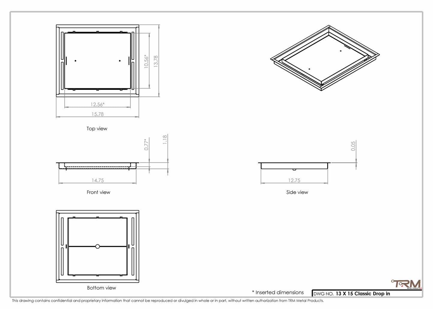 13x15 Classic Drop-in Air Vent, Flush Floor-Matching, All Metal, Floor Vent Cover (13x15)