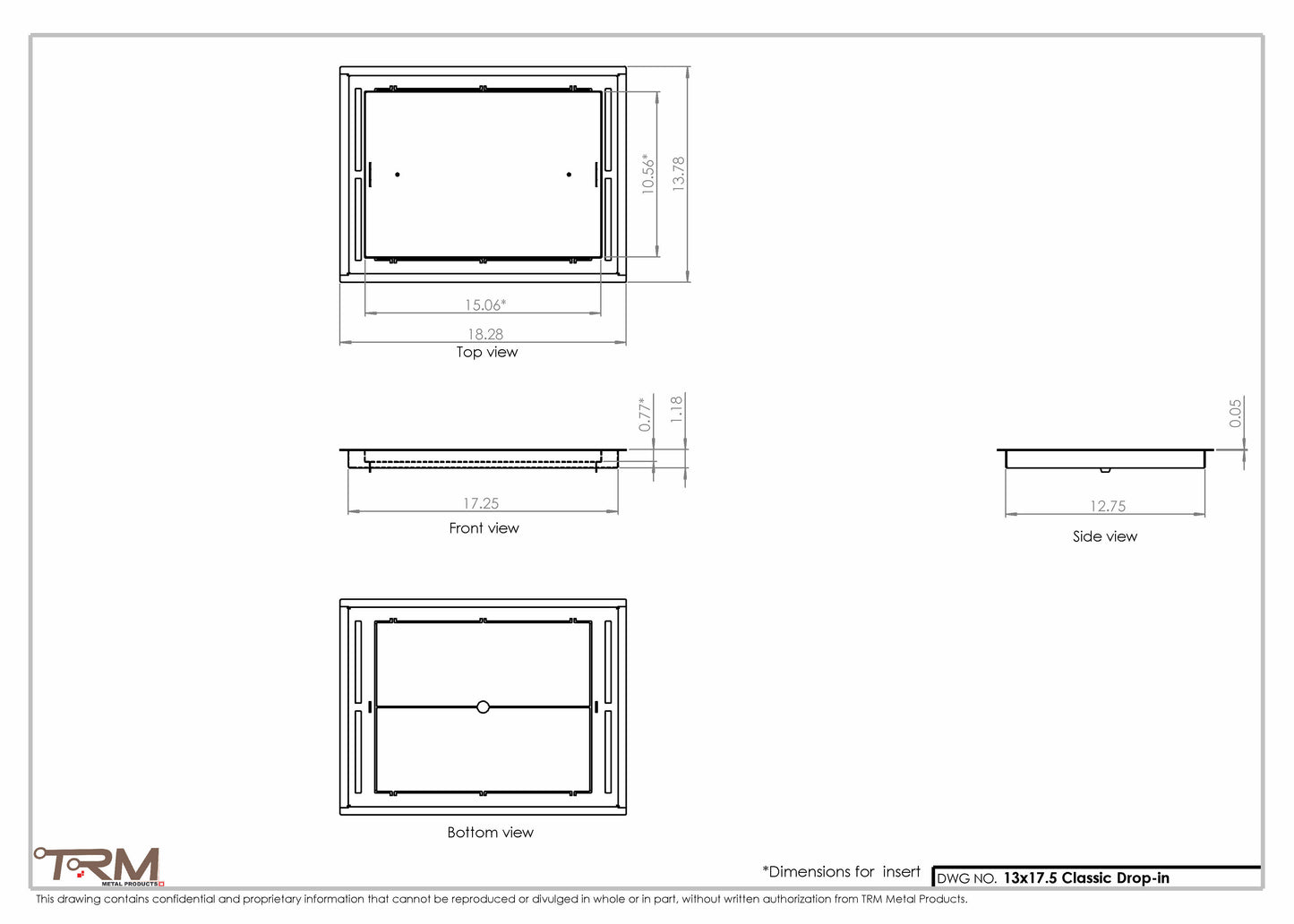 13x17.5 - Classic Drop-in Air Vent, Flush Floor-Matching, All Metal, Floor Vent Cover - TRM Metal  17.5x13