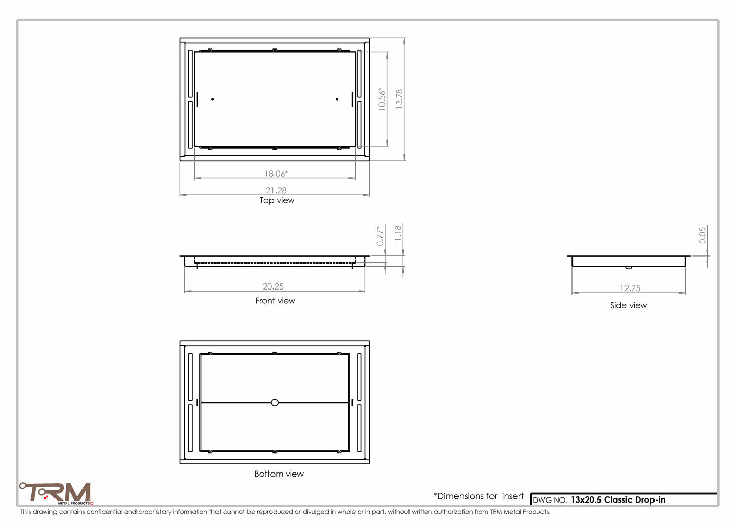 13x20.5 - Classic Drop-in Air Vent, Flush Floor-Matching, All Metal, Floor Vent Cover - TRM Metal  20.5x13