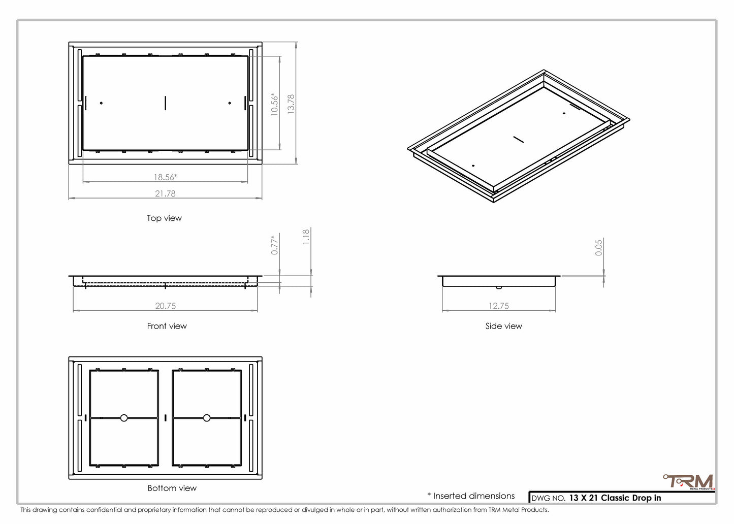 13x21 Classic Drop-in Air Vent, Flush Floor-Matching, All Metal, Floor Vent Cover (13x21)