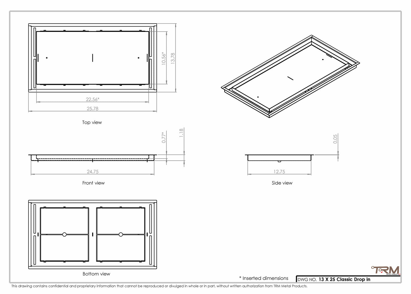 13x25 Classic Drop-in Air Vent, Flush Floor-Matching, All Metal, Floor Vent Cover (13x25)