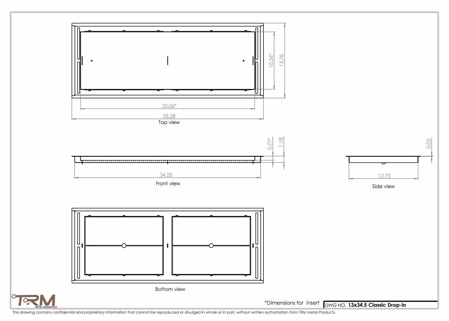 13x34.5 - Classic Drop-in Air Vent, Flush Floor-Matching, All Metal, Floor Vent Cover - TRM Metal  34.5x13