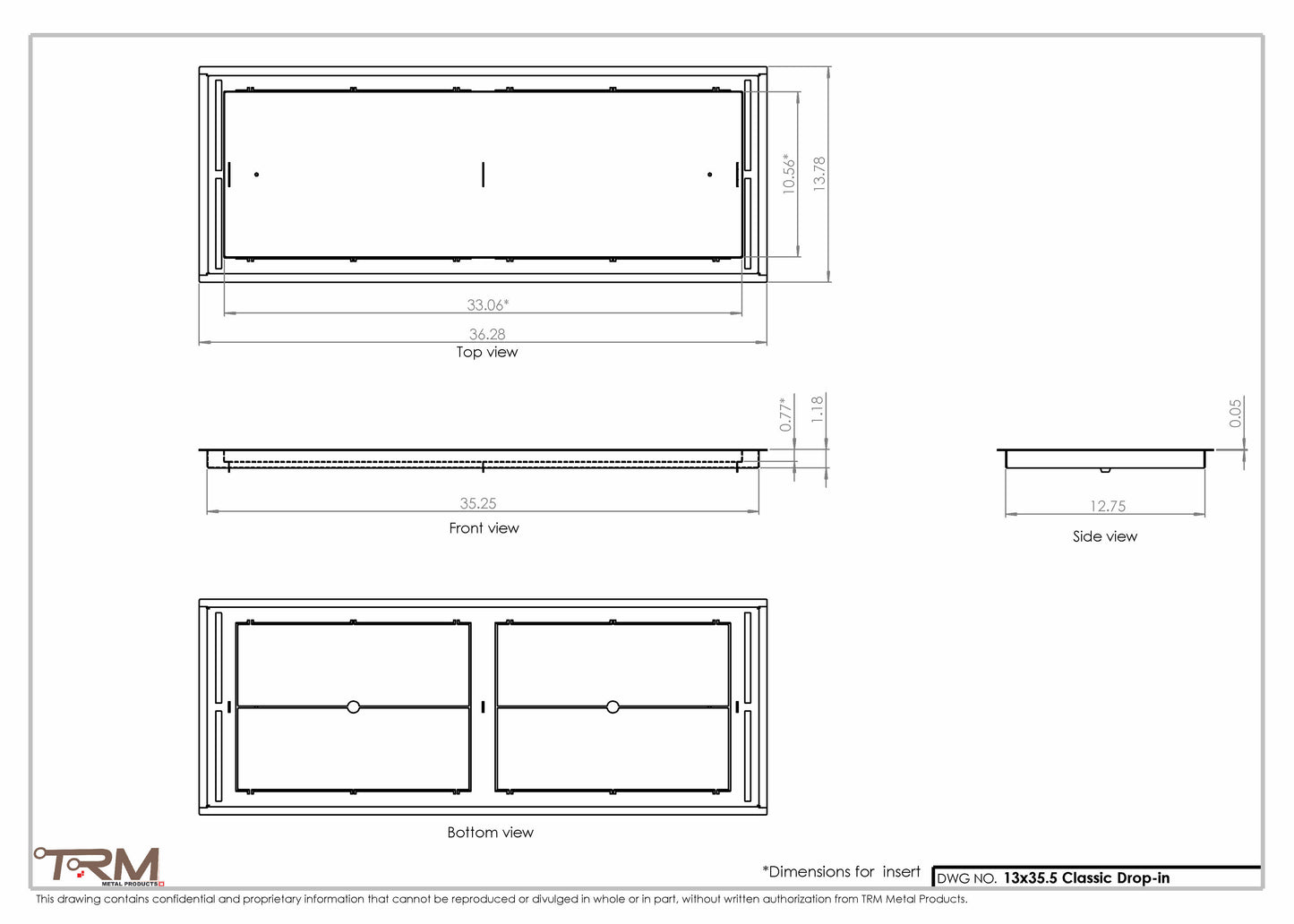 13x35.5 - Classic Drop-in Air Vent, Flush Floor-Matching, All Metal, Floor Vent Cover - TRM Metal  35.5x13