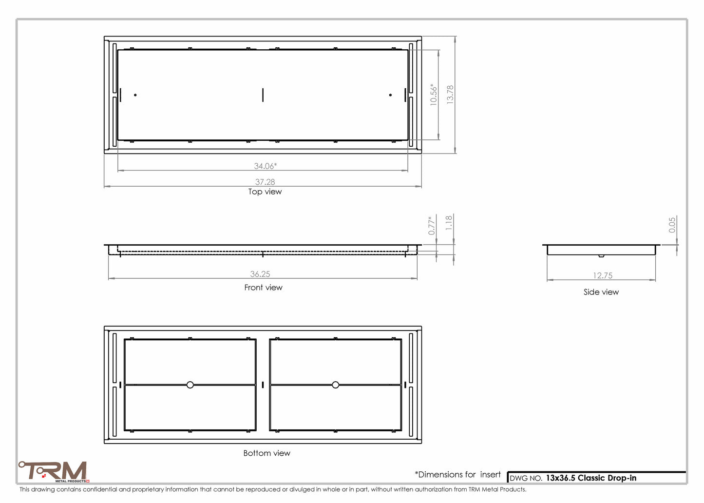 13x36.5 - Classic Drop-in Air Vent, Flush Floor-Matching, All Metal, Floor Vent Cover - TRM Metal  36.5x13