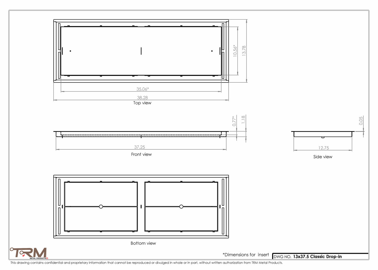 13x37.5 - Classic Drop-in Air Vent, Flush Floor-Matching, All Metal, Floor Vent Cover - TRM Metal  37.5x13