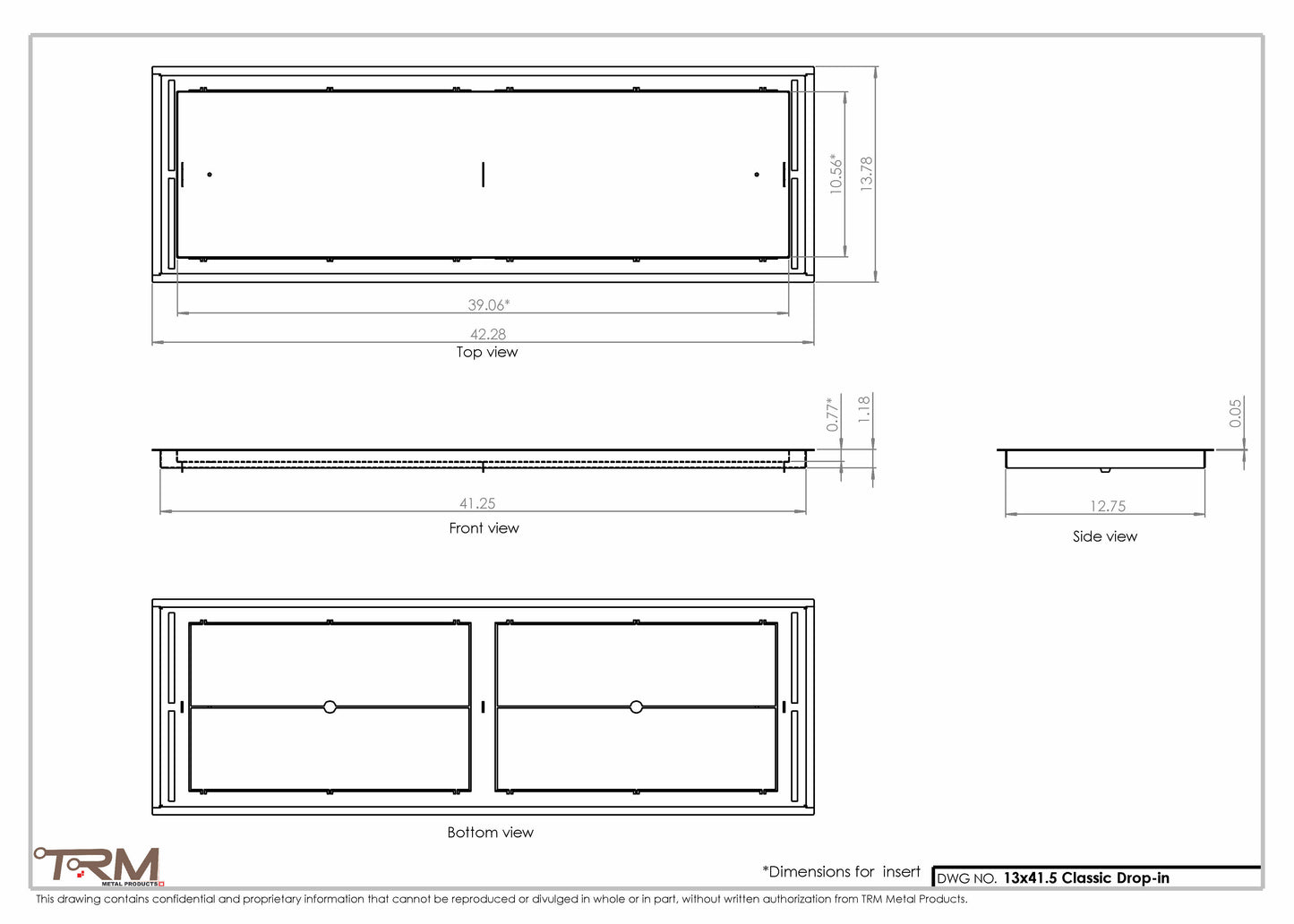 13x41.5 - Classic Drop-in Air Vent, Flush Floor-Matching, All Metal, Floor Vent Cover - TRM Metal  41.5x13