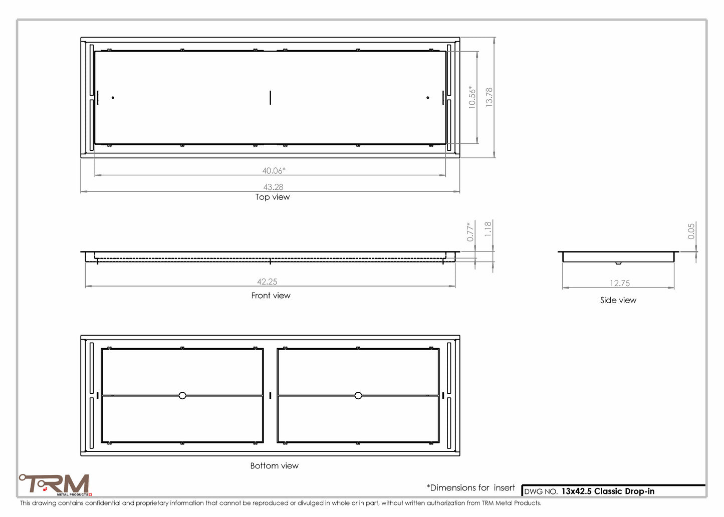 13x42.5 - Classic Drop-in Air Vent, Flush Floor-Matching, All Metal, Floor Vent Cover - TRM Metal  42.5x13
