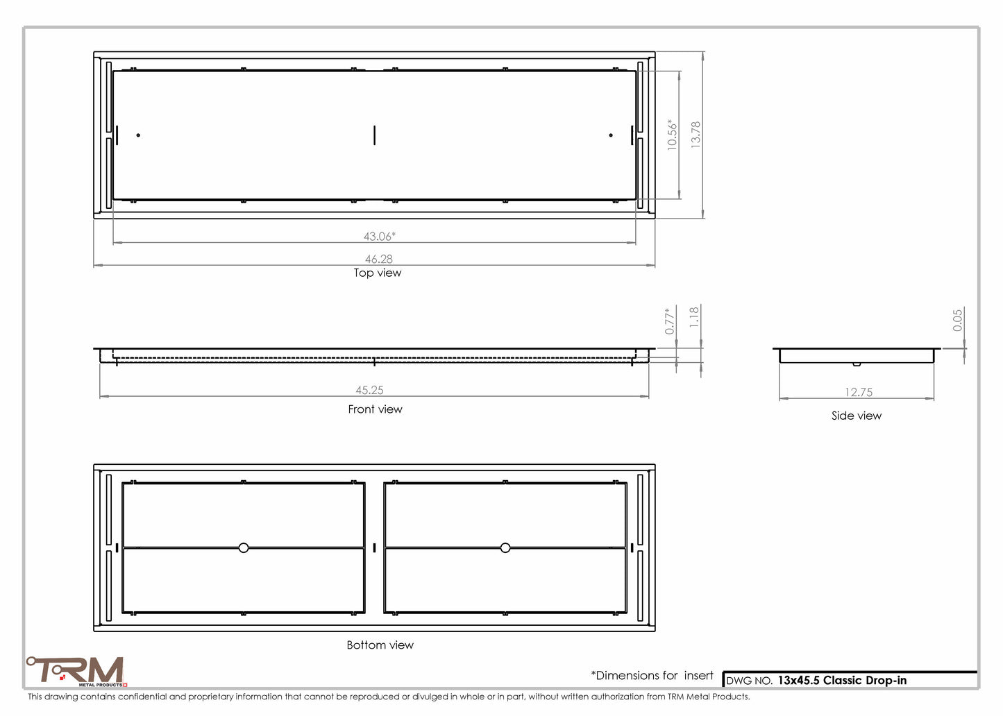 13x45.5 - Classic Drop-in Air Vent, Flush Floor-Matching, All Metal, Floor Vent Cover - TRM Metal  45.5x13