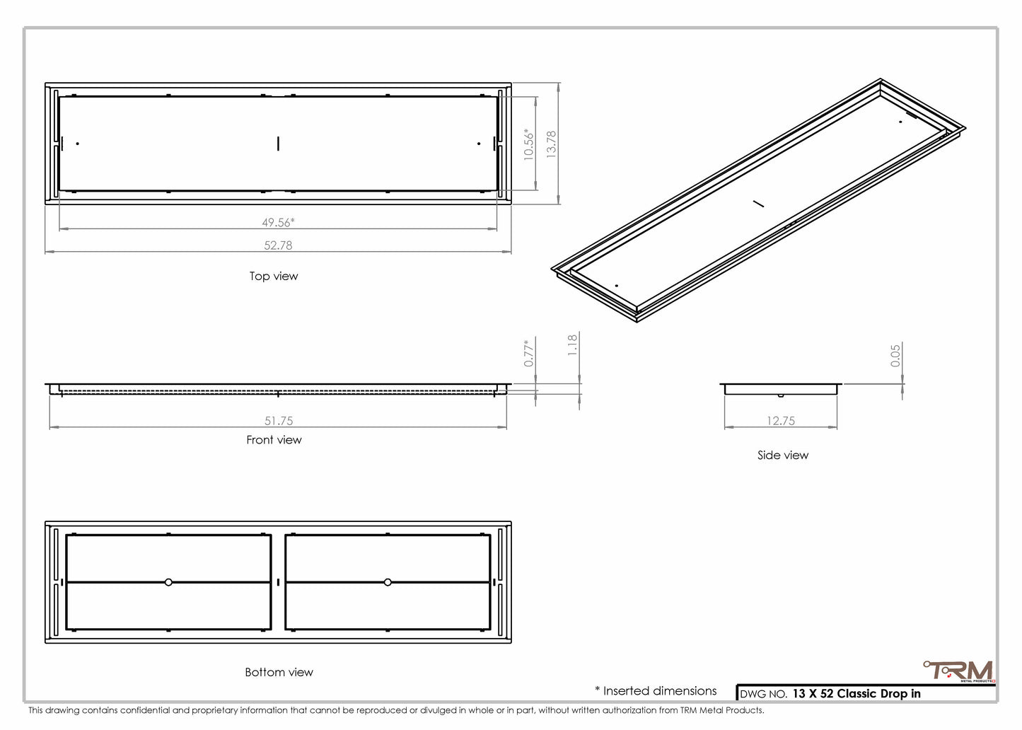 13x52 Classic Drop-in Air Vent, Flush Floor-Matching, All Metal, Floor Vent Cover (13x52)