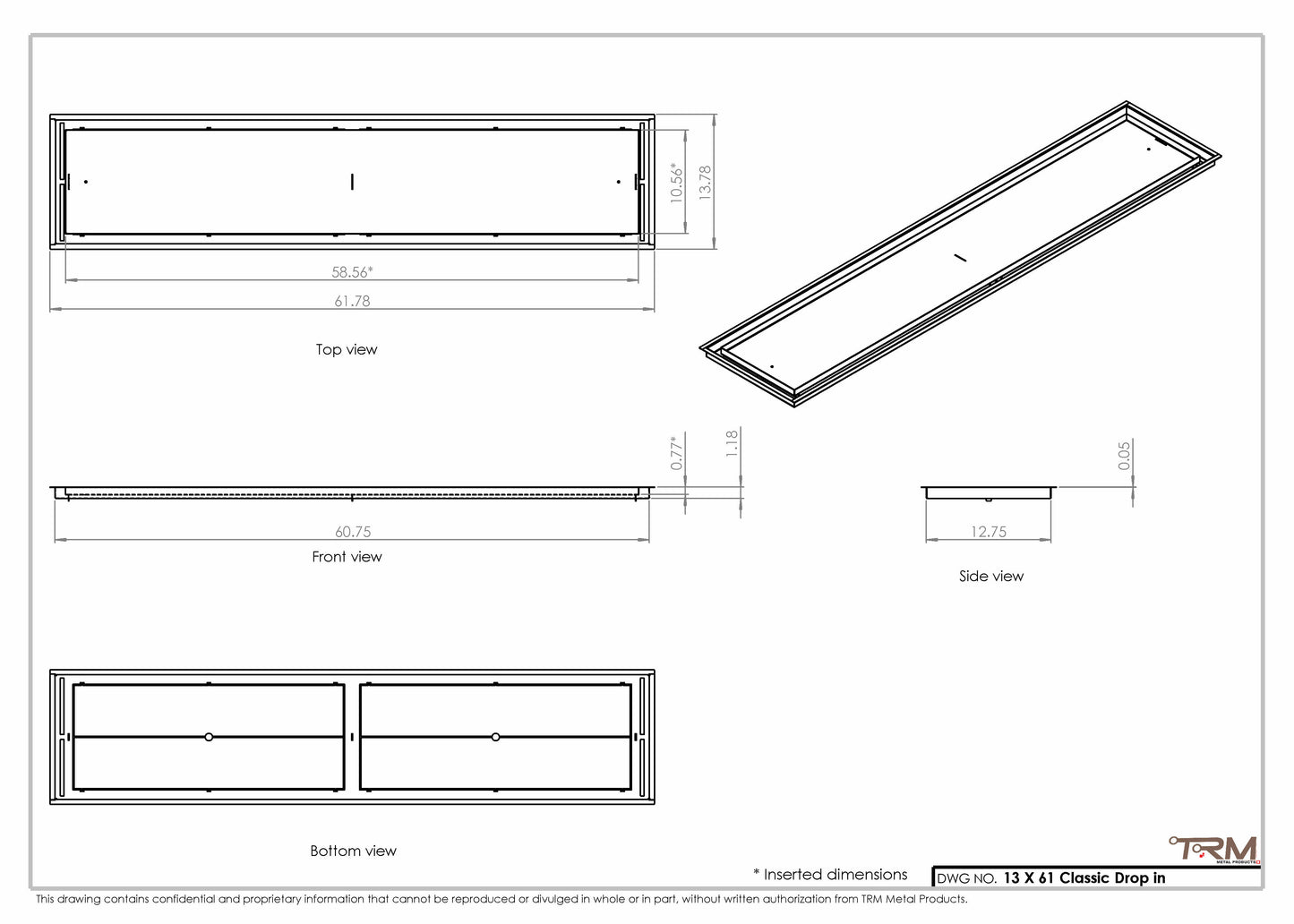 13x61 Classic Drop-in Air Vent, Flush Floor-Matching, All Metal, Floor Vent Cover (13x61)