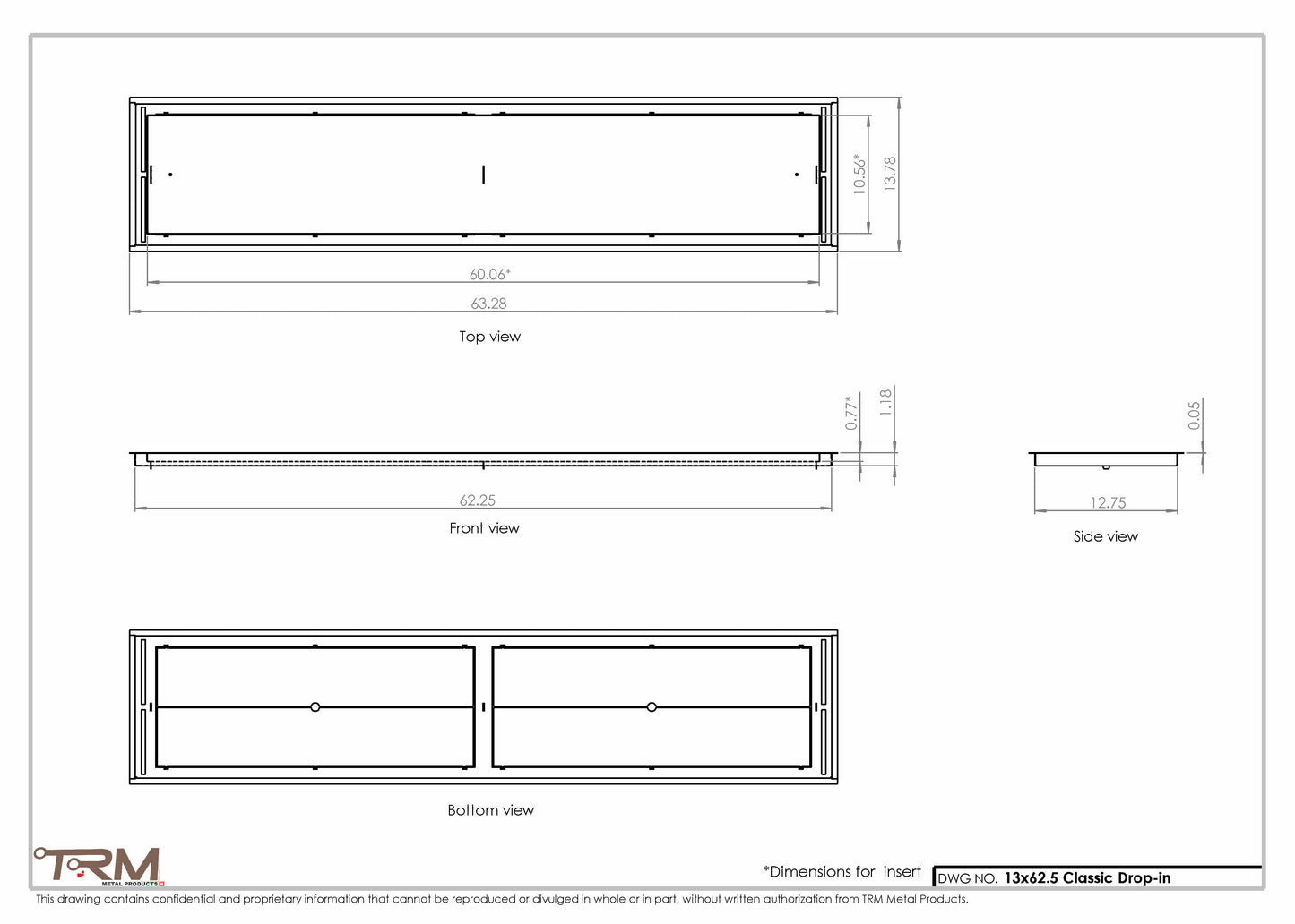 13x62.5 - Classic Drop-in Air Vent, Flush Floor-Matching, All Metal, Floor Vent Cover - TRM Metal  62.5x13