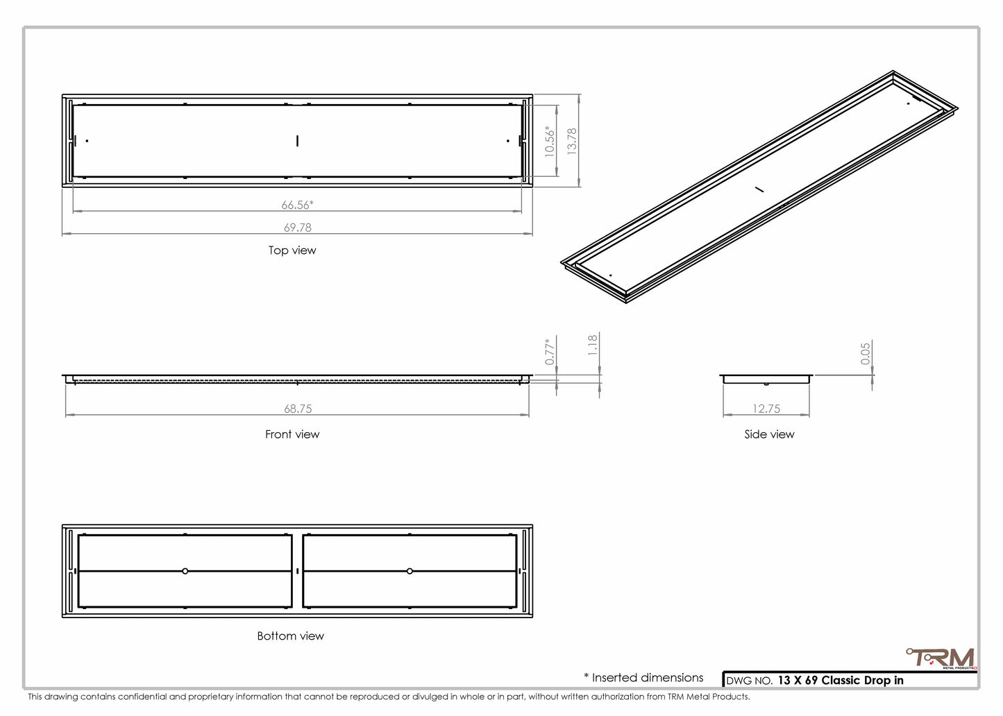 13x69 Classic Drop-in Air Vent, Flush Floor-Matching, All Metal, Floor Vent Cover (13x69)
