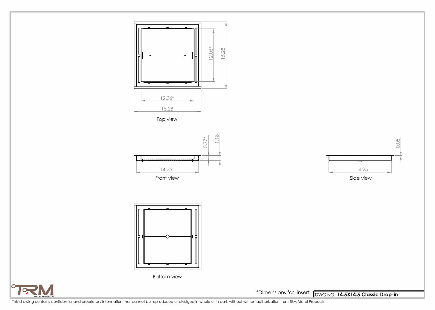 14.5x14.5 - Classic Drop-in Air Vent, Flush Floor-Matching, All Metal, Floor Vent Cover - TRM Metal  14.5x14.5