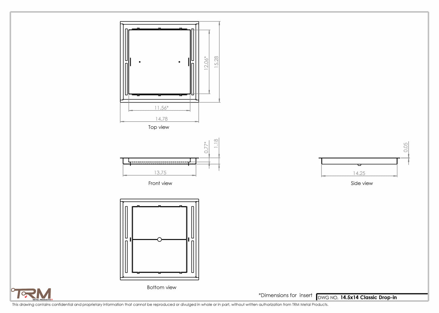 14.5x14 - Classic Drop-in Air Vent, Flush Floor-Matching, All Metal, Floor Vent Cover - TRM Metal  14x14.5