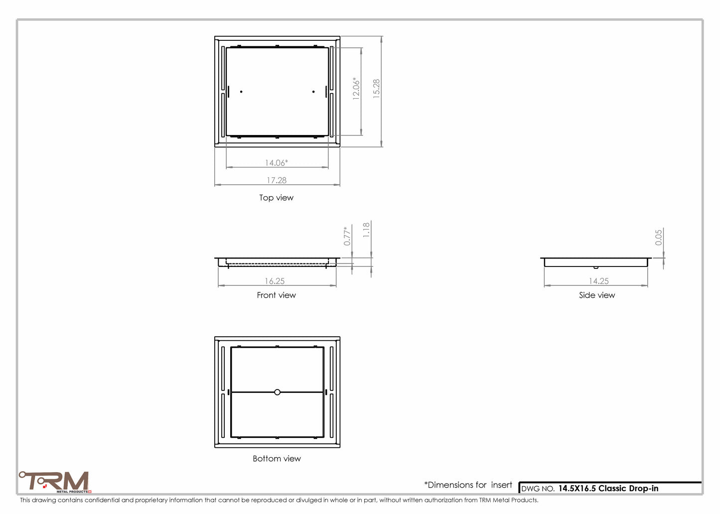 14.5x16.5 - Classic Drop-in Air Vent, Flush Floor-Matching, All Metal, Floor Vent Cover - TRM Metal  16.5x14.5