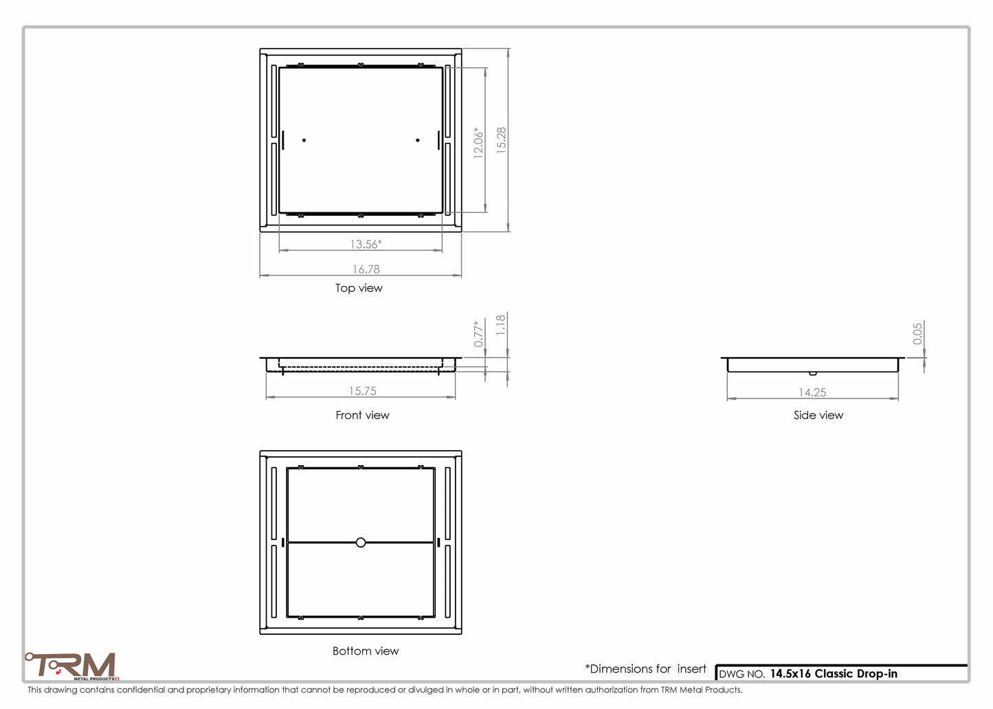 14.5x16 - Classic Drop-in Air Vent, Flush Floor-Matching, All Metal, Floor Vent Cover - TRM Metal  16x14.5