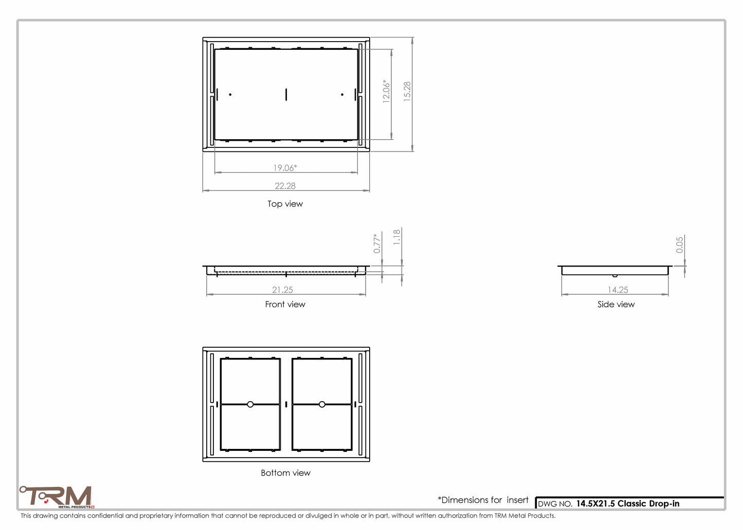 14.5x21.5 - Classic Drop-in Air Vent, Flush Floor-Matching, All Metal, Floor Vent Cover - TRM Metal  21.5x14.5