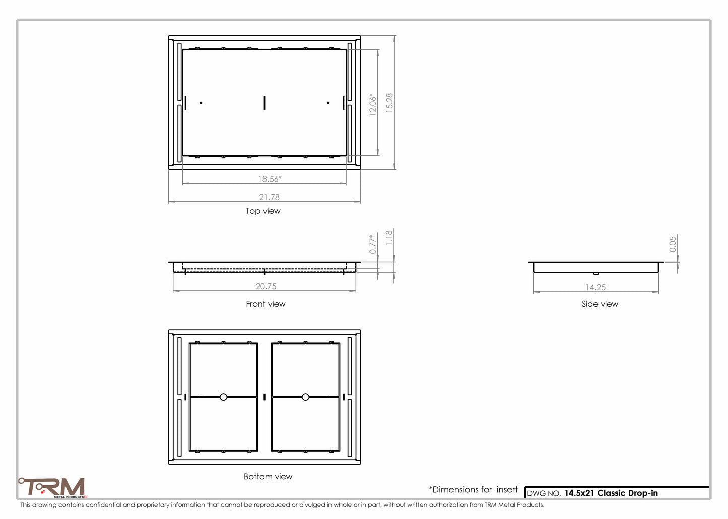 14.5x21 - Classic Drop-in Air Vent, Flush Floor-Matching, All Metal, Floor Vent Cover - TRM Metal  21x14.5