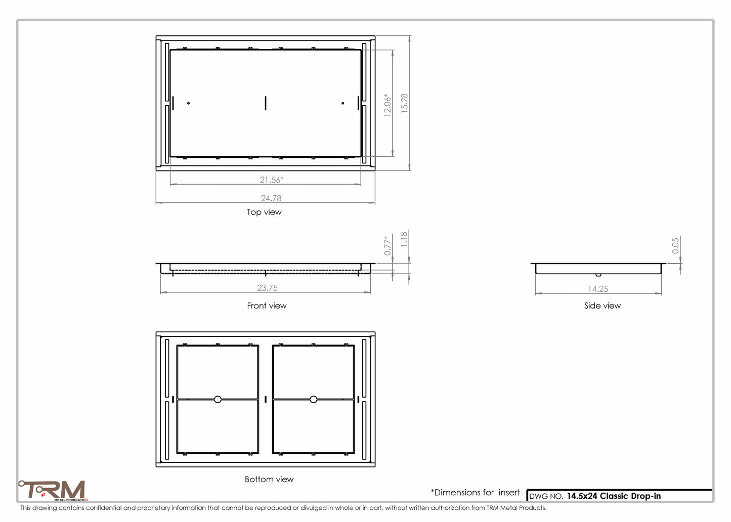 14.5x24 - Classic Drop-in Air Vent, Flush Floor-Matching, All Metal, Floor Vent Cover - TRM Metal  24x14.5