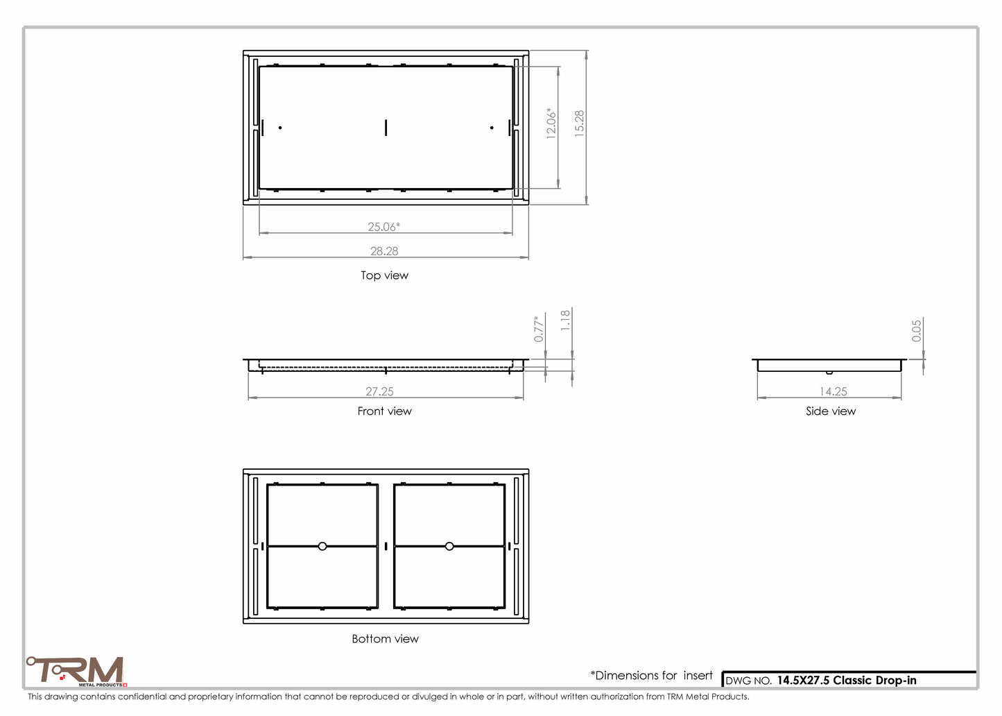 14.5x27.5 - Classic Drop-in Air Vent, Flush Floor-Matching, All Metal, Floor Vent Cover - TRM Metal  27.5x14.5
