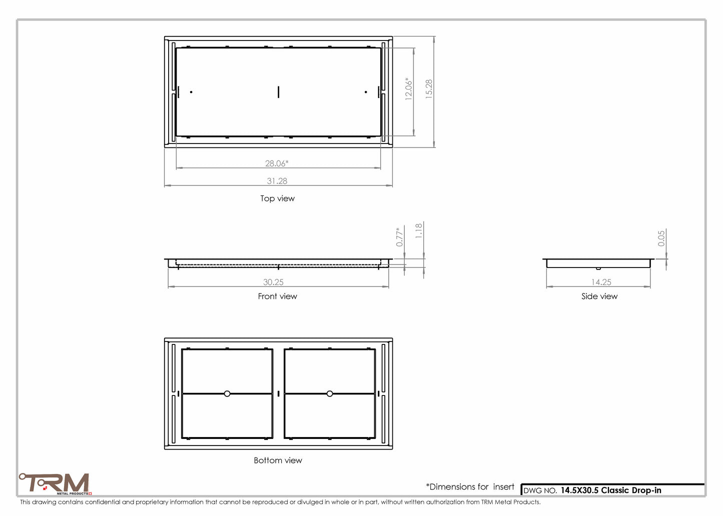 14.5x30.5 - Classic Drop-in Air Vent, Flush Floor-Matching, All Metal, Floor Vent Cover - TRM Metal  30.5x14.5