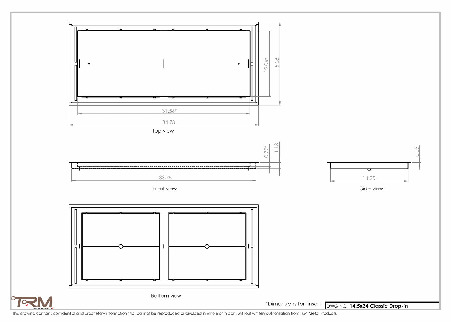 14.5x34 - Classic Drop-in Air Vent, Flush Floor-Matching, All Metal, Floor Vent Cover - TRM Metal  34x14.5