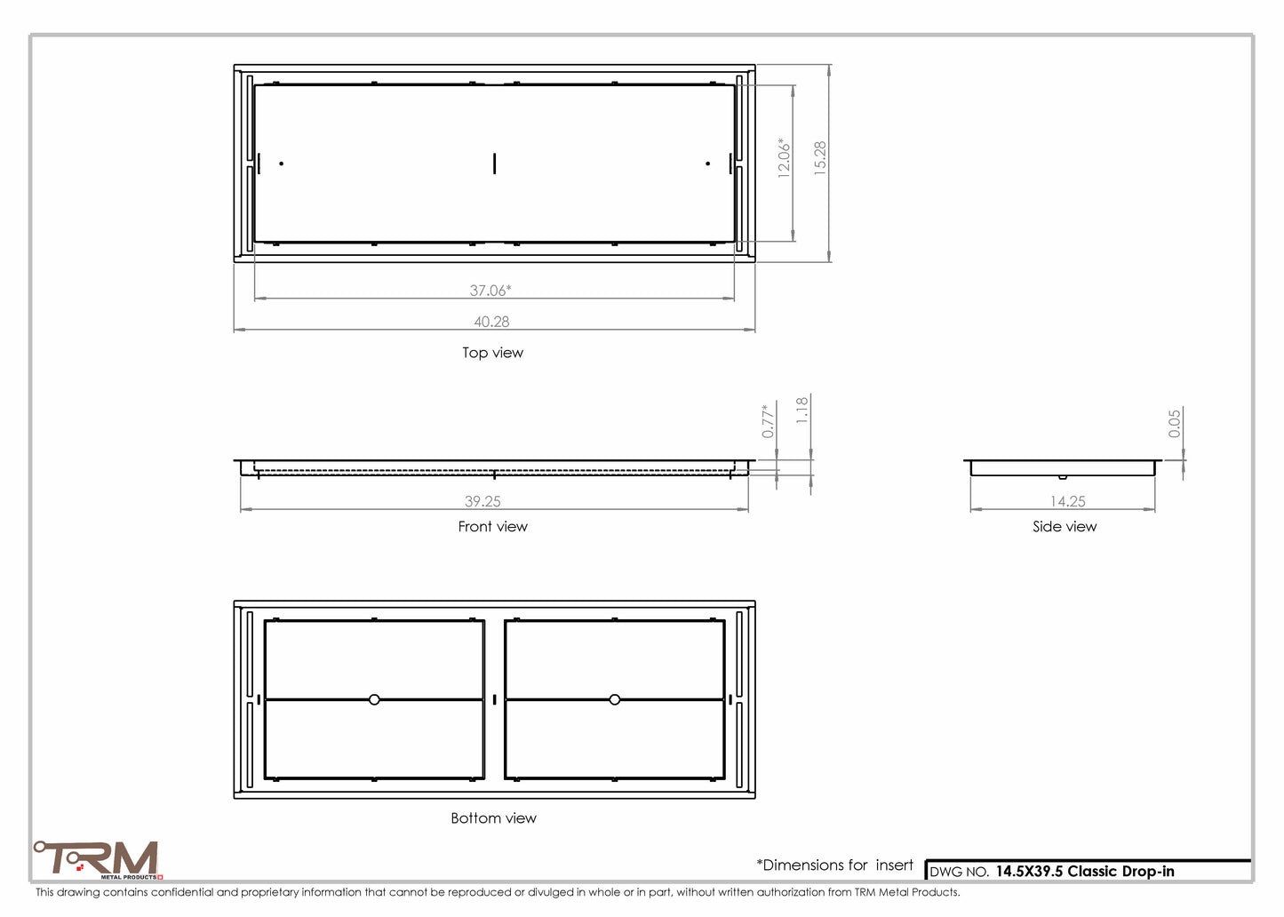 14.5x39.5 - Classic Drop-in Air Vent, Flush Floor-Matching, All Metal, Floor Vent Cover - TRM Metal  39.5x14.5