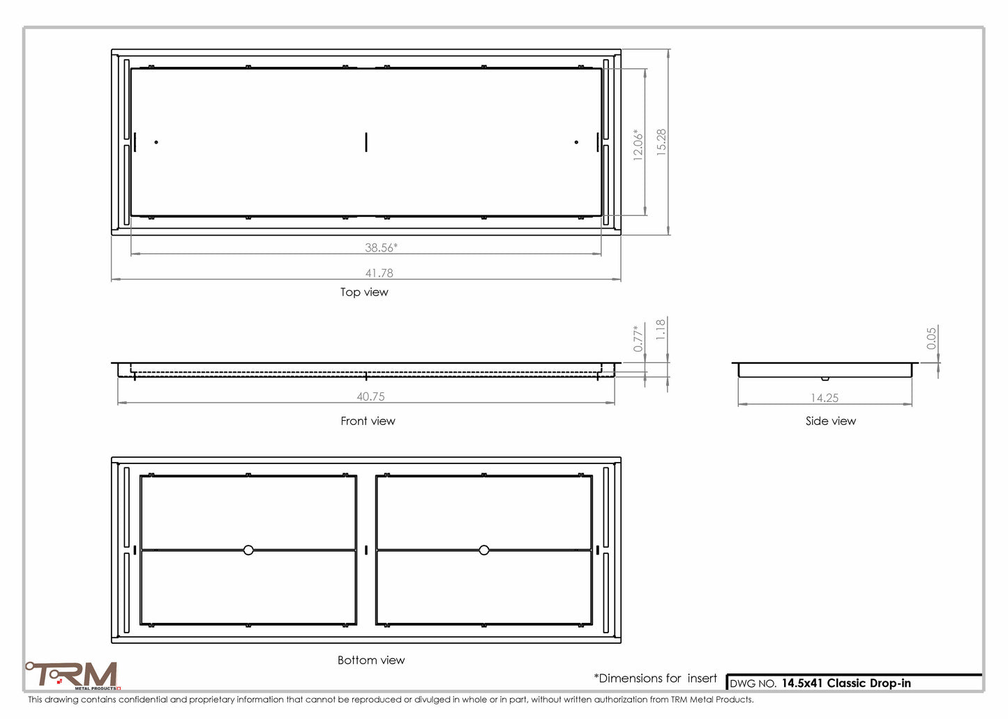 14.5x41 - Classic Drop-in Air Vent, Flush Floor-Matching, All Metal, Floor Vent Cover - TRM Metal  41x14.5