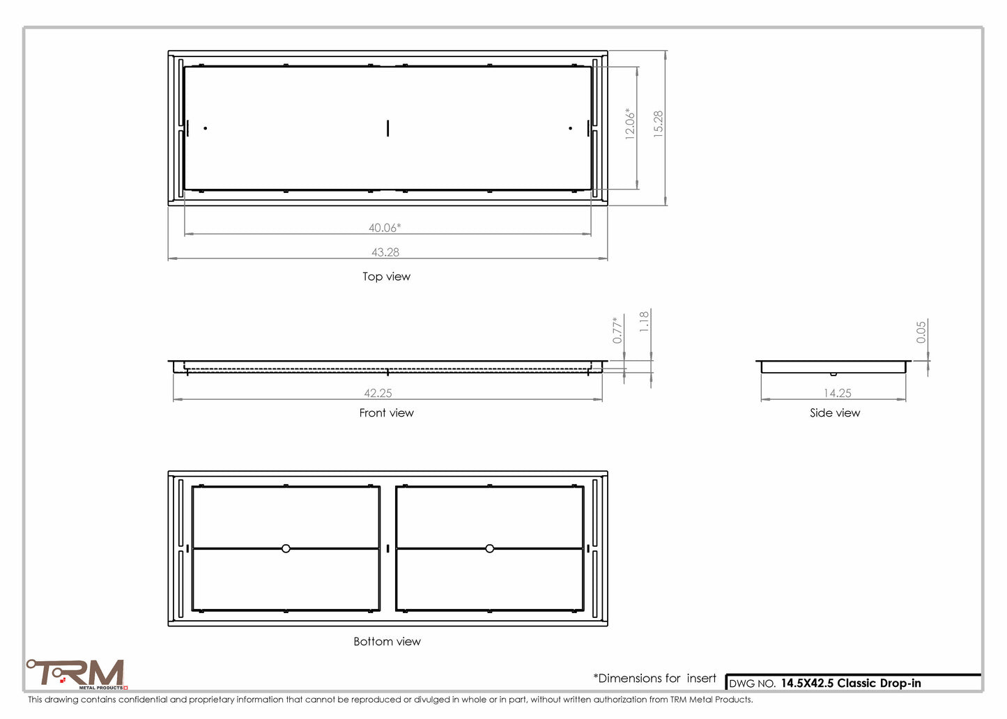 14.5x42.5 - Classic Drop-in Air Vent, Flush Floor-Matching, All Metal, Floor Vent Cover - TRM Metal  42.5x14.5